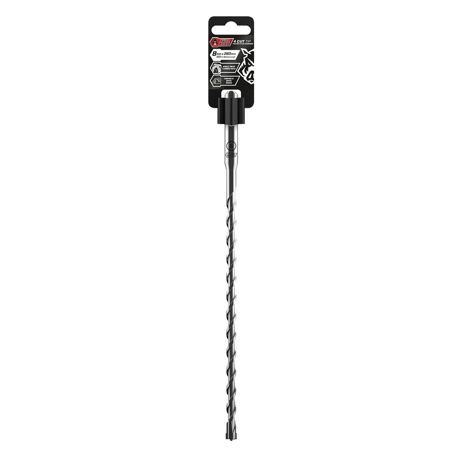 Full Boar 8 x 260mm 4 Cut SDS-Plus Masonry Drill Bit
