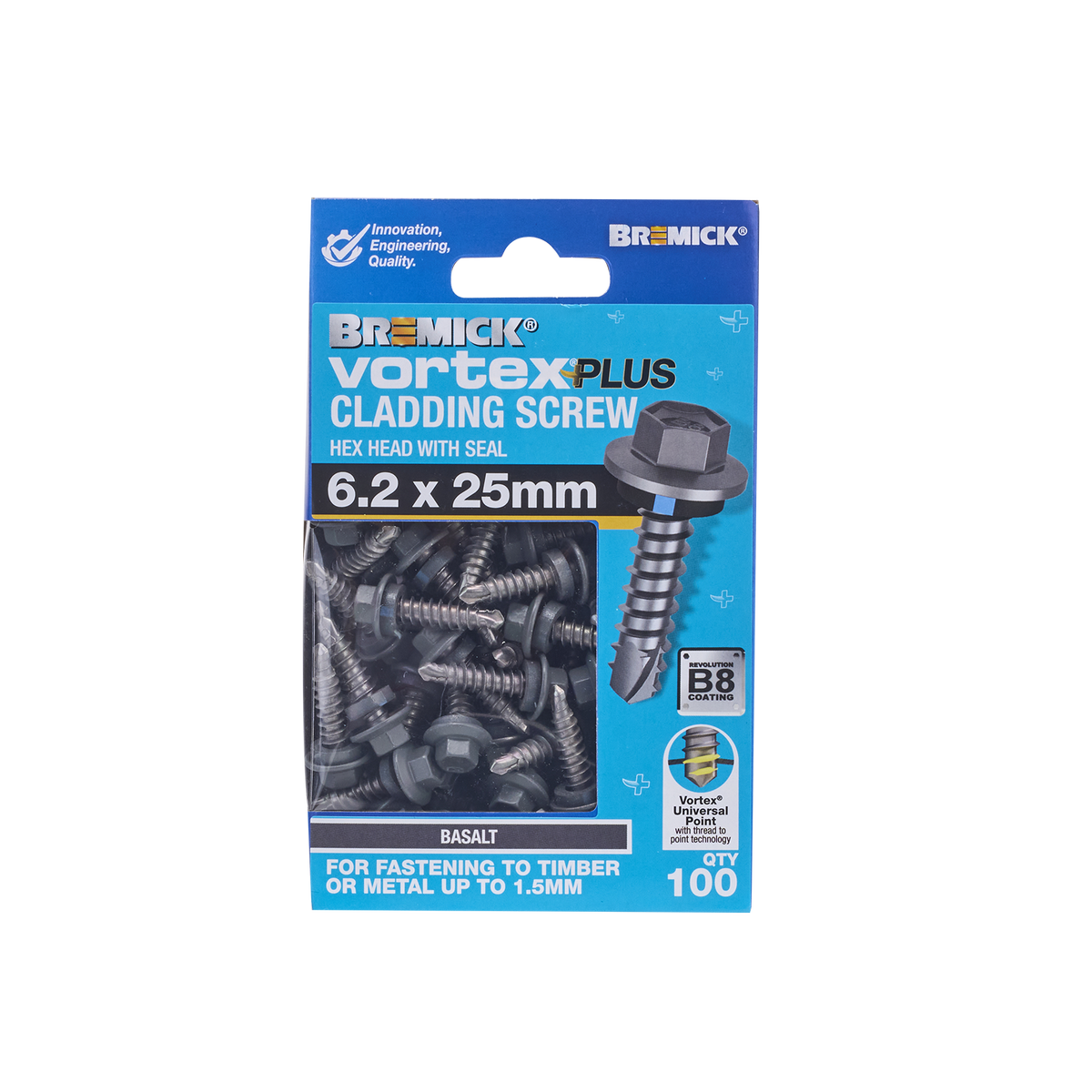 Bremick Vortex Plus Cladding Screw 6.2 x 25mm - 100 Pack - Hex Head - B8 Coating - SuperSaverAU - view 2
