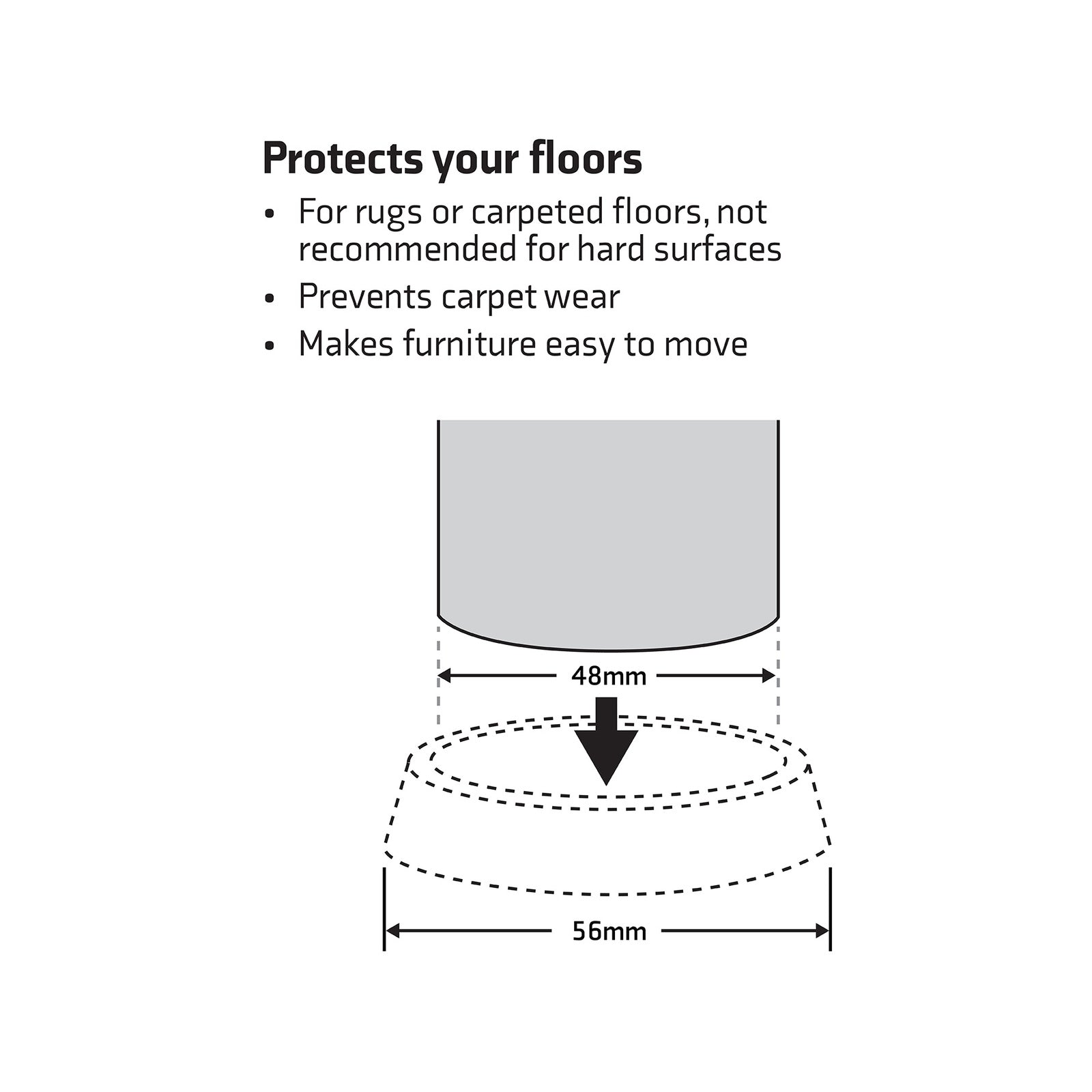 Surface Gard 48mm Clear Round Plastic Castor Cups - 4 Pack Floor Protectors