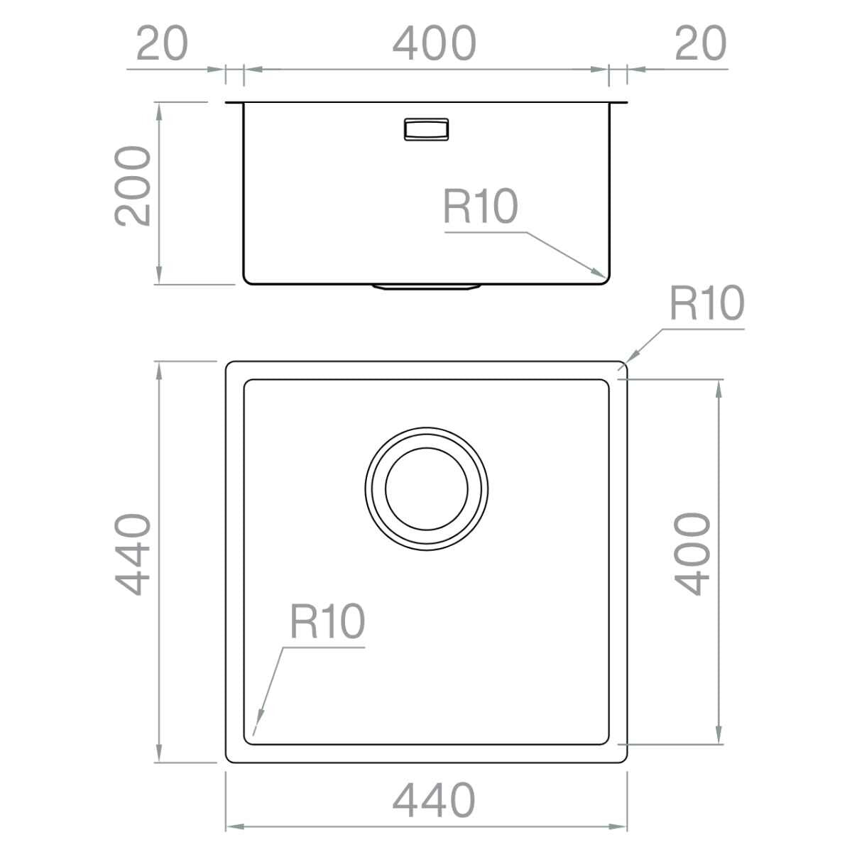Artinox Radius 40 Single Bowl Sink - AISI 304 Stainless Steel, Overflow, Three Mounting Options - ARTRAD4040