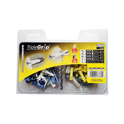 Cobra Assorted Triple Grip Anchor Kit 50 Pack - 176ke - Easy Installation - Superior Holding Power - SuperSaverAU - view 1