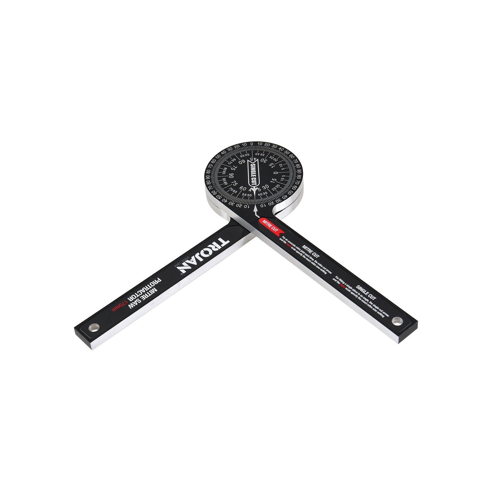 Trojan 175mm Aluminium Mitre Saw Protractor, Laser-Etched Angle Finder