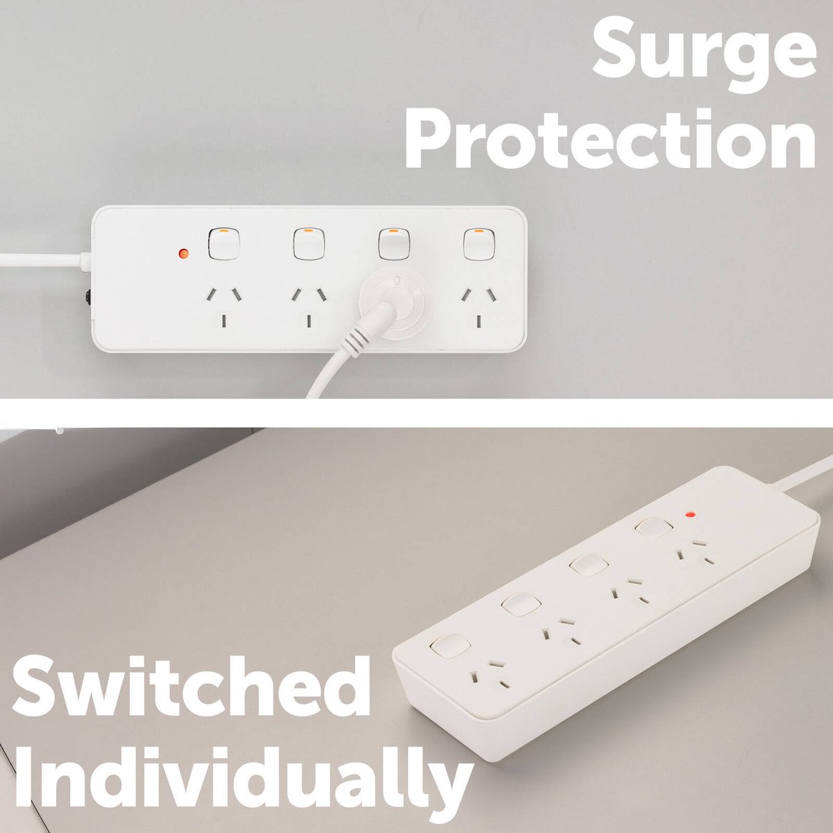 Click 4 Outlet Surge Powerboard - Individually Switched - 80mm x 240mm - Child Safety Shutters - SuperSaverAU - view 2