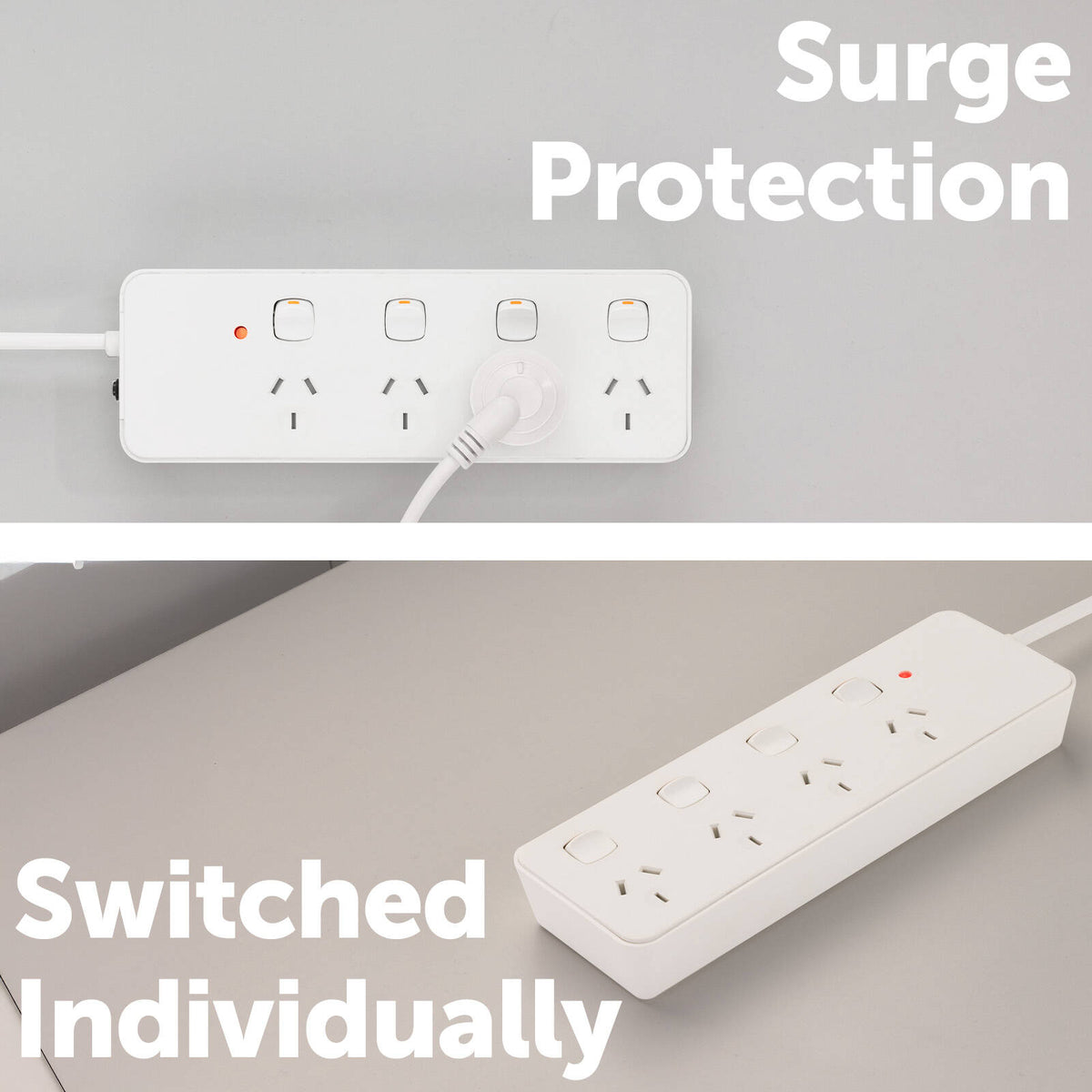Click 4 Outlet Surge Powerboard Individually Switched Child Safety Shutters 10A 2400W CLKPB44PP