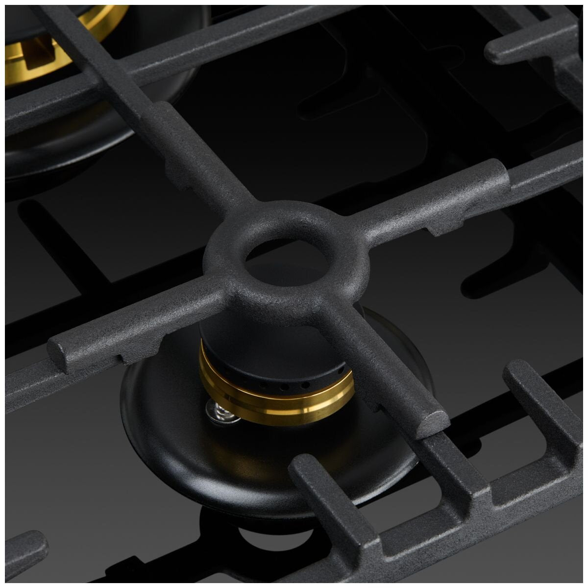 Omega 60cm Natural Gas Cooktop - Black Ceramic Glass, Wok Burner, Brass Burners, Cast Iron Trivets - OCGG604WB