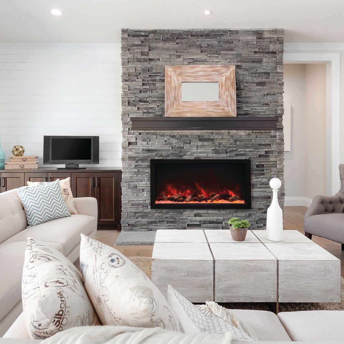 Remii 45 Inch Extra Tall Built-In Electric Fireplace - Black - 13-Colour Canopy Lighting - 102745-XT