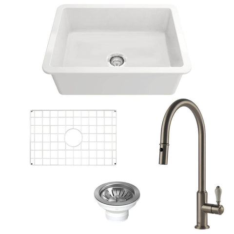 Turner Hastings Cuisine 68 Fireclay Sink Pack - Brushed Nickel Ludlow Pull Out Mixer Tap - PKG041