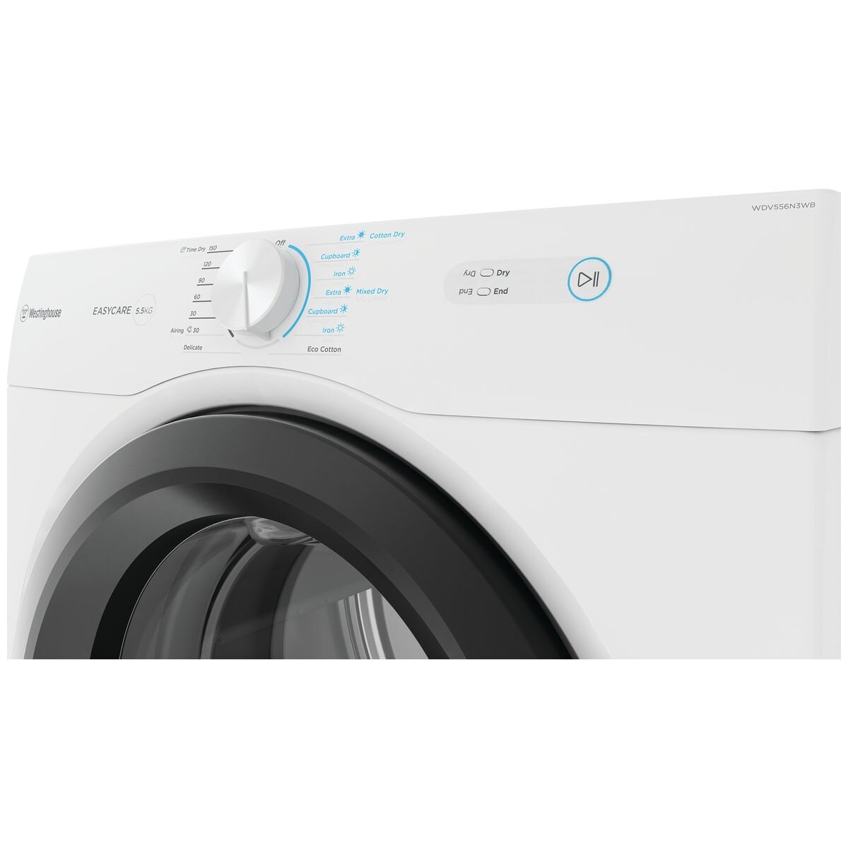 Westinghouse 5.5kg Vented Dryer - Sensor Dry, Reverse Tumble, Stainless Steel Drum - WDV556N3WB