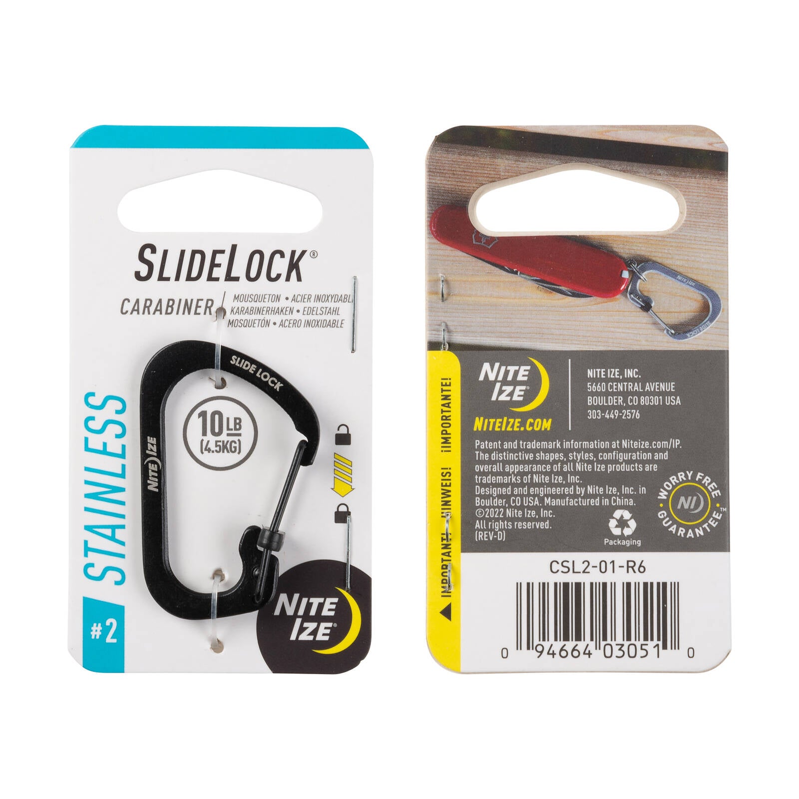 Nite Ize Size 2 Carabiner Slide Lock, Black Stainless Steel