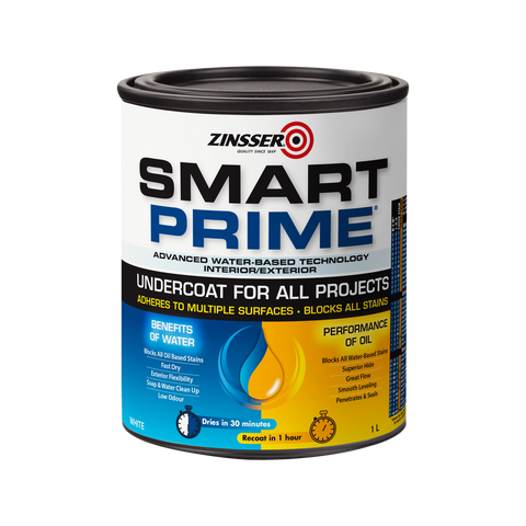 Zinsser Smart Prime Water-Based Undercoat White 1L Indoor Outdoor