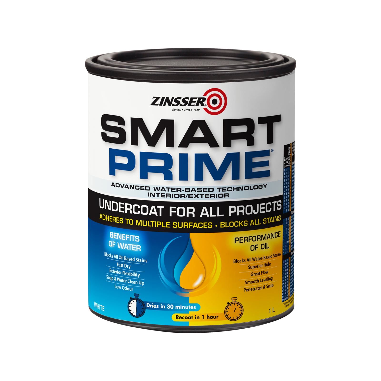Zinsser Smart Prime Water-Based Undercoat White 1L Indoor Outdoor