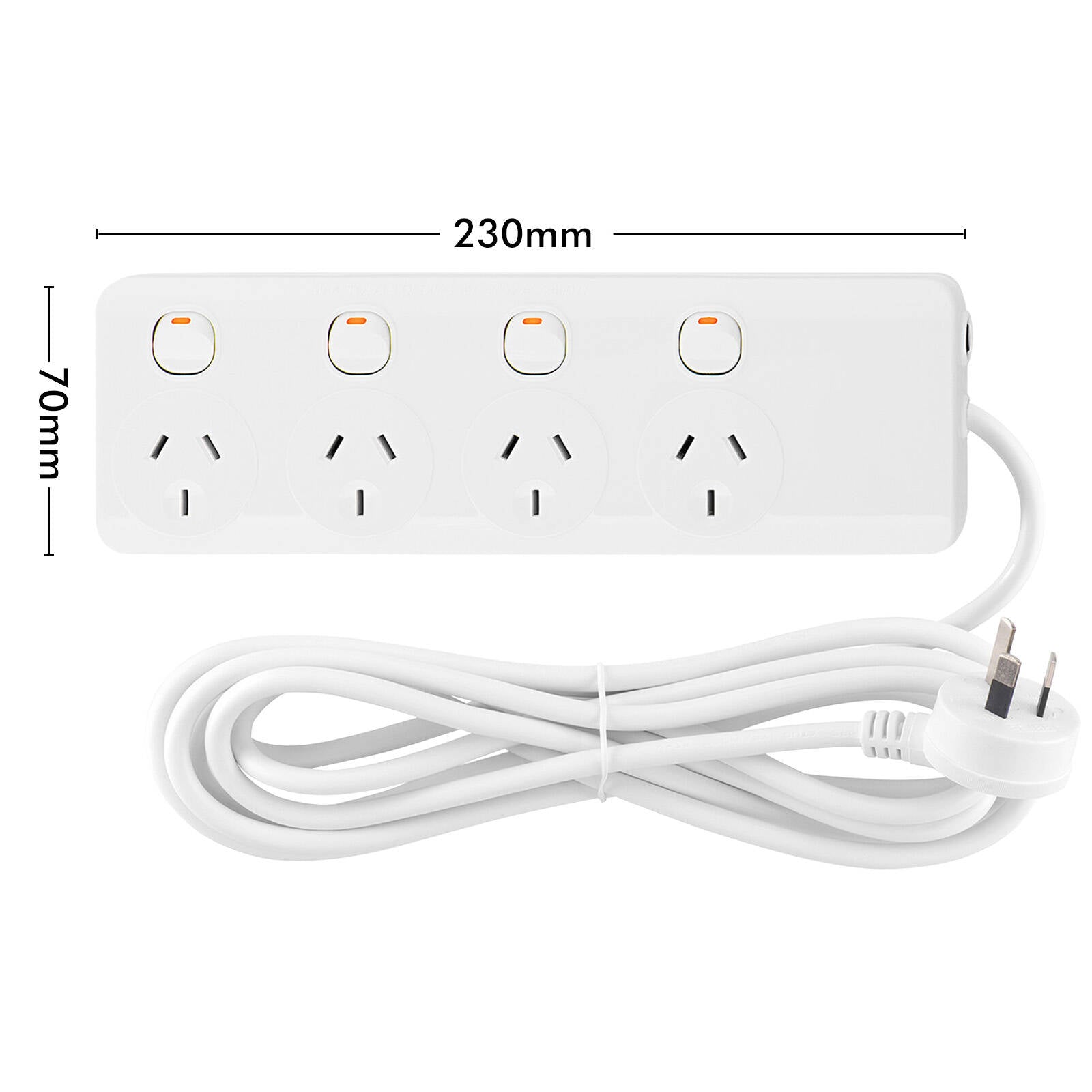 Arlec 4 Outlet Individually Switched Powerboard 1.8m 2400W White