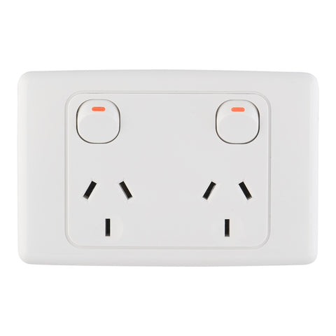 DETA Double Powerpoint White Polycarbonate 10A 250V Switched Outlet