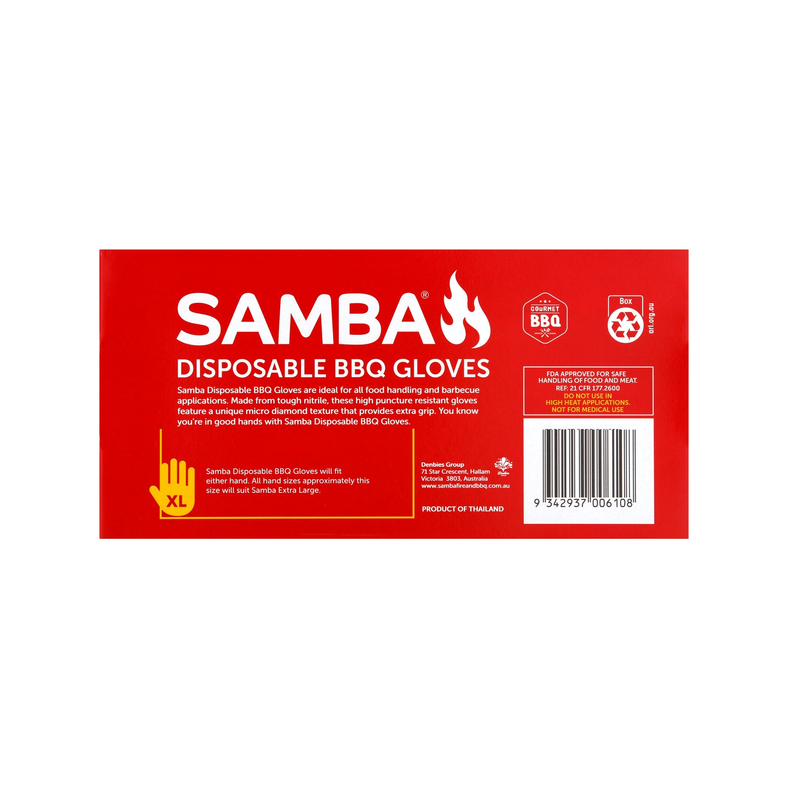 Samba Disposable Nitrile BBQ Gloves Extra Large - 50 Pack
