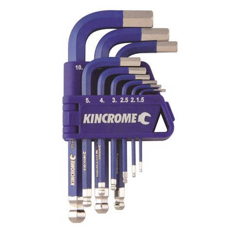 Kincrome 9 Piece Metric Hex Key Wrench Set, Short Series, Chrome Vanadium Steel