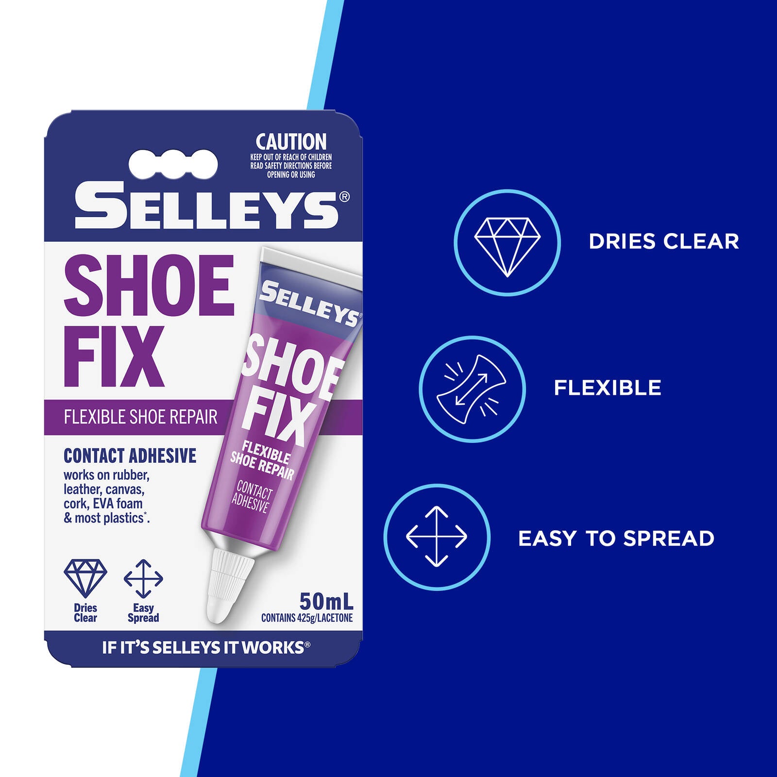 Selleys Shoe Fix Super Glue 50ml - Adhesive for Leather, Rubber, Canvas & Synthetic Shoes