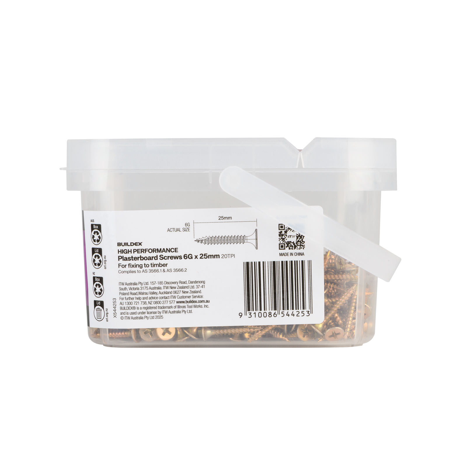 Buildex 6G x 25mm Gold Passivated Bugle Head Plasterboard Screws, 500 Pack