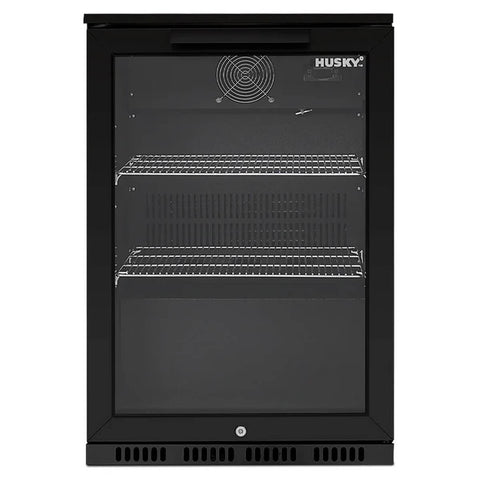 Husky 118L outdoor beverage fridge - black, lockable, anti-condensation glass door - ALFC1BLK840ELB