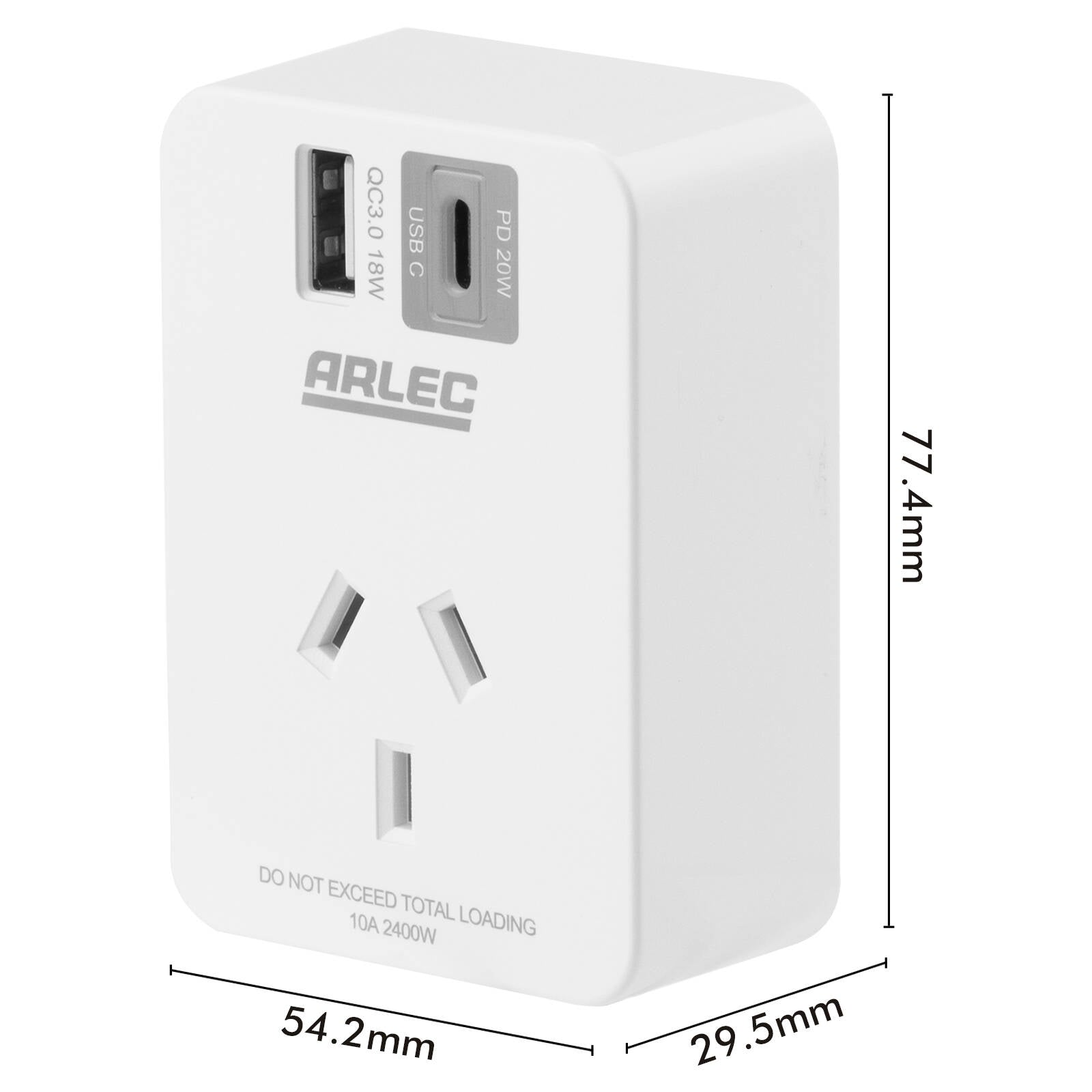 Arlec 2 Port USB-A and USB-C PD20W Rapid Charging Power Adapter White PC191PD18