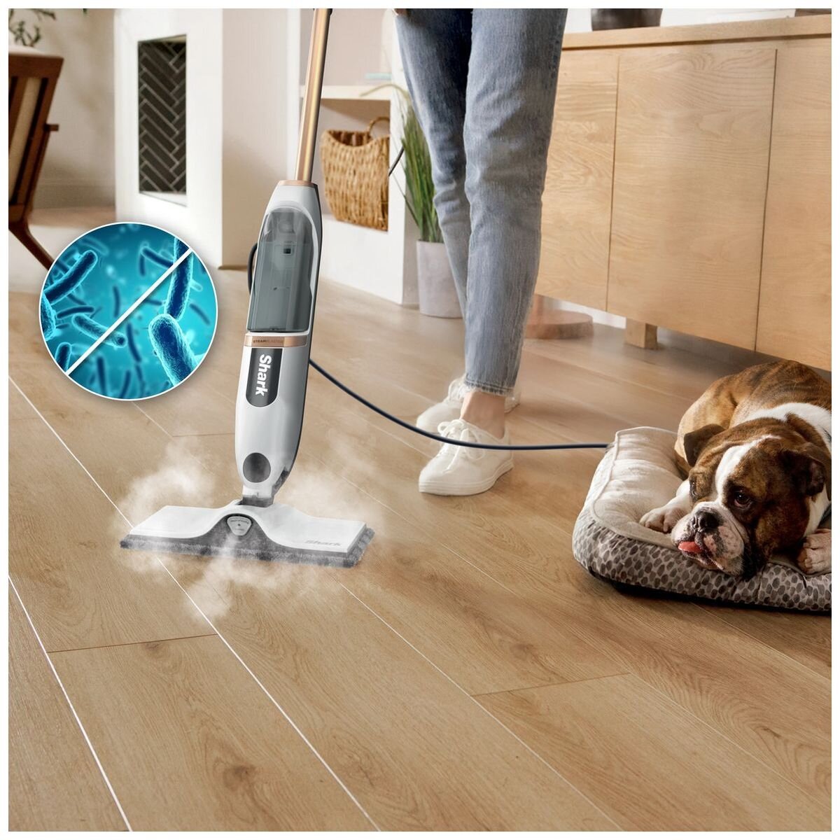 Shark SteamSpot steam mop - white, chemical-free, 3 adjustable steam levels, Steam Blaster - S2001