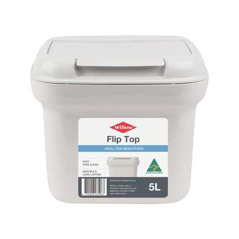 Willow 5L White and Charcoal Flip Top Bench Tidy, Polypropylene