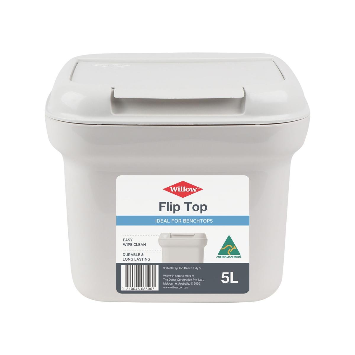 Willow 5L White and Charcoal Flip Top Bench Tidy, Polypropylene