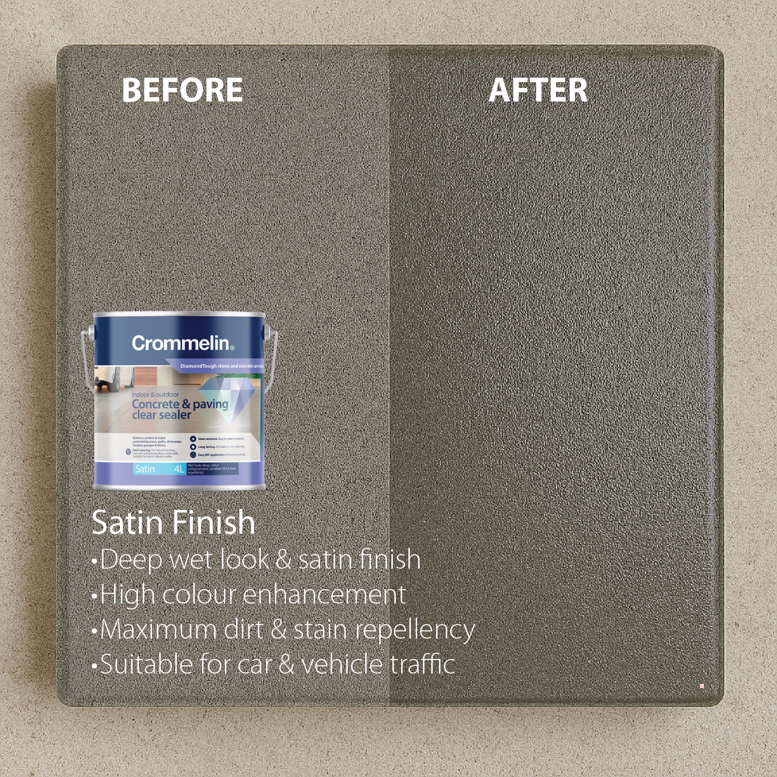 Crommelin 4L Clear Satin DiamondTough Concrete & Paving Sealer, Solvent Based