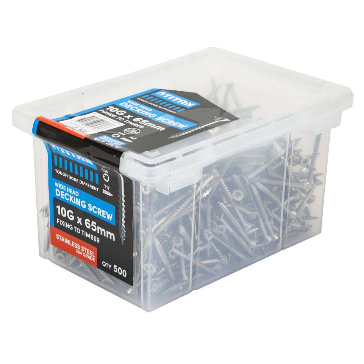 Titan Wide Head Decking Screws 10G x 65mm 304 Stainless Steel - Pack of 500