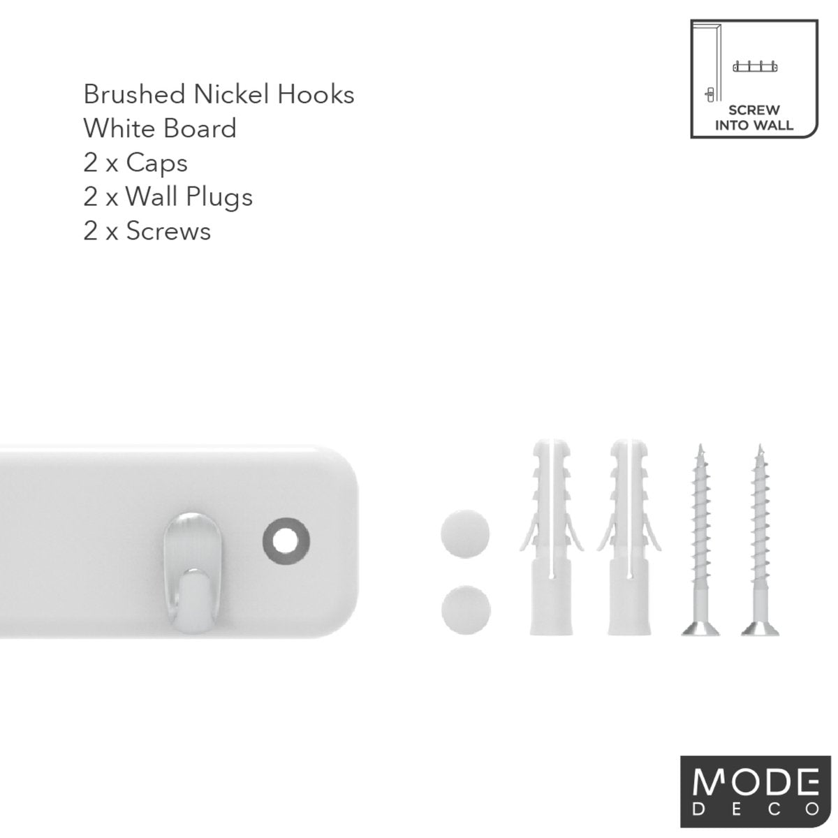MODE 4 Brushed Nickel Hooks White Board Wall Mounted Key Rack