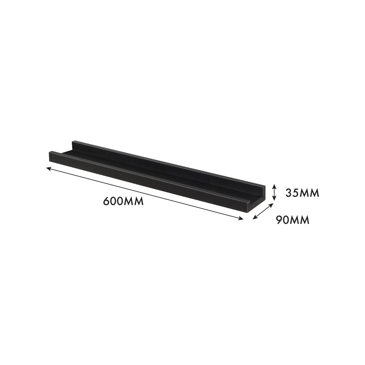 Flexi Storage Decorative 600 x 35 x 90mm Black Matte Photo Shelf