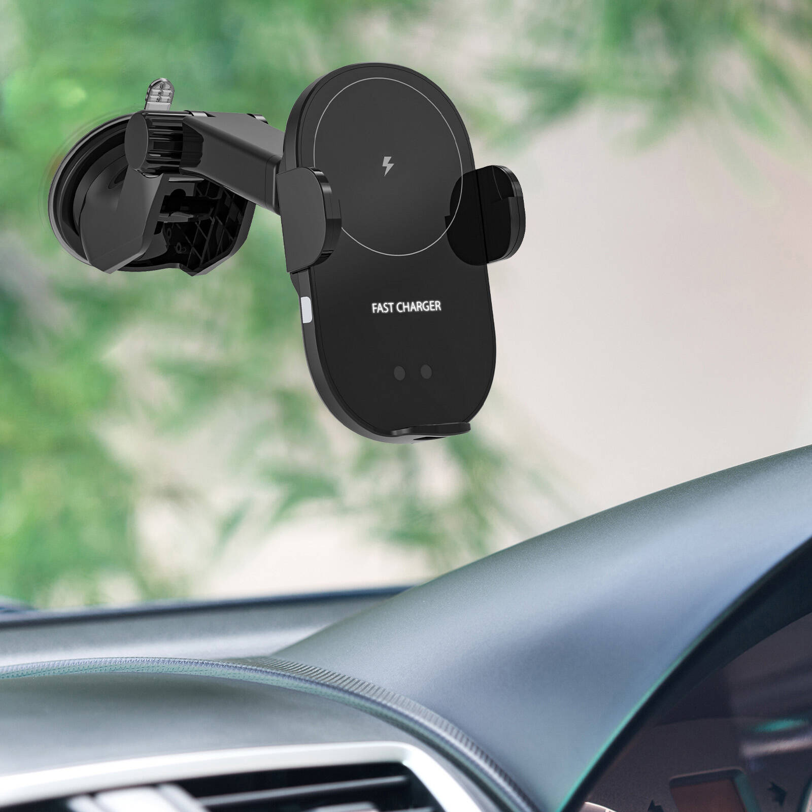 Antsig 15W Wireless Car Charger - Auto-Clamp, Vent & Suction Mount ABS AP0962B