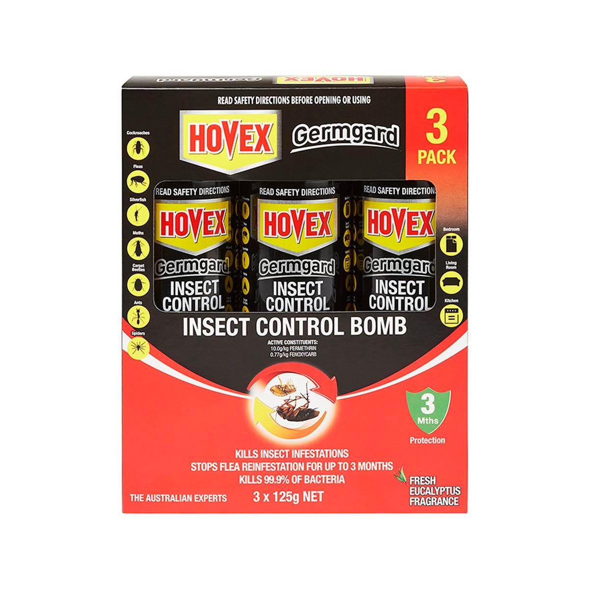 Hovex Germgard Insecticide Bomb 125g Tin Can 3 Pack Kills Insects - SuperSaverAU - view 1