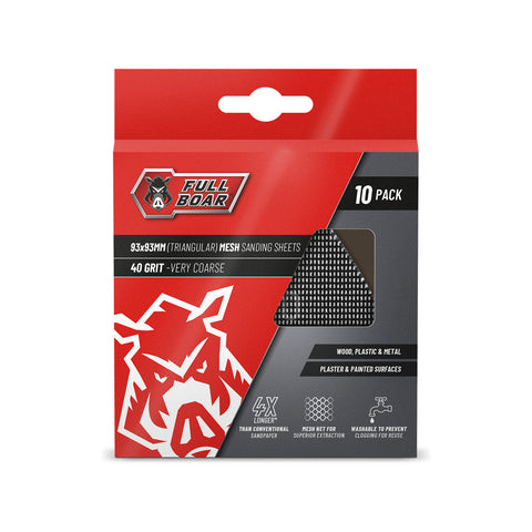 Full Boar 40G Silicon Carbide Triangular Mesh Sanding Sheets 10 Pack 92 x 93mm
