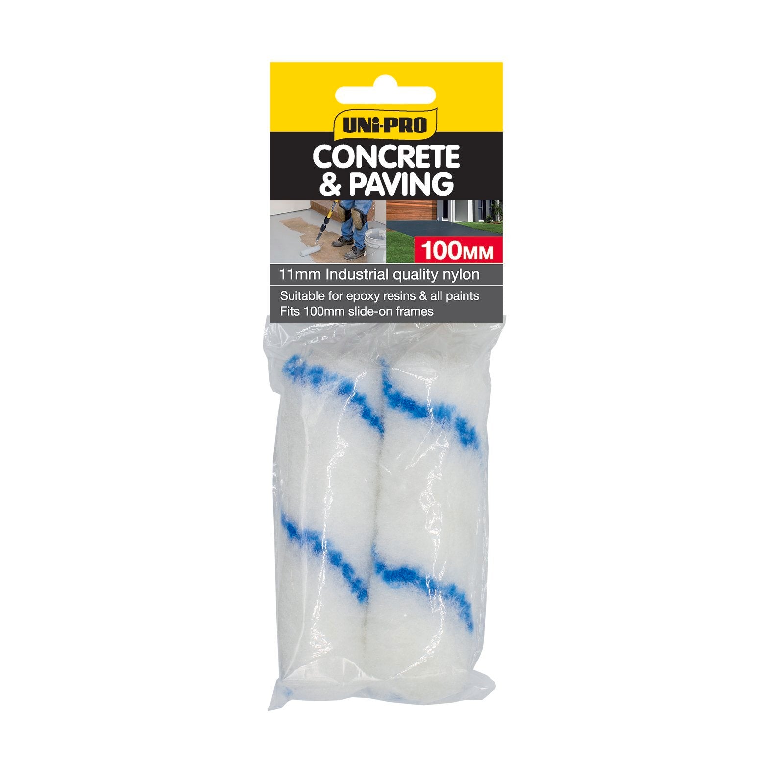 Uni-Pro 100 x 11mm Woven Nylon Concrete and Paving Mini Roller Cover 2 Pack