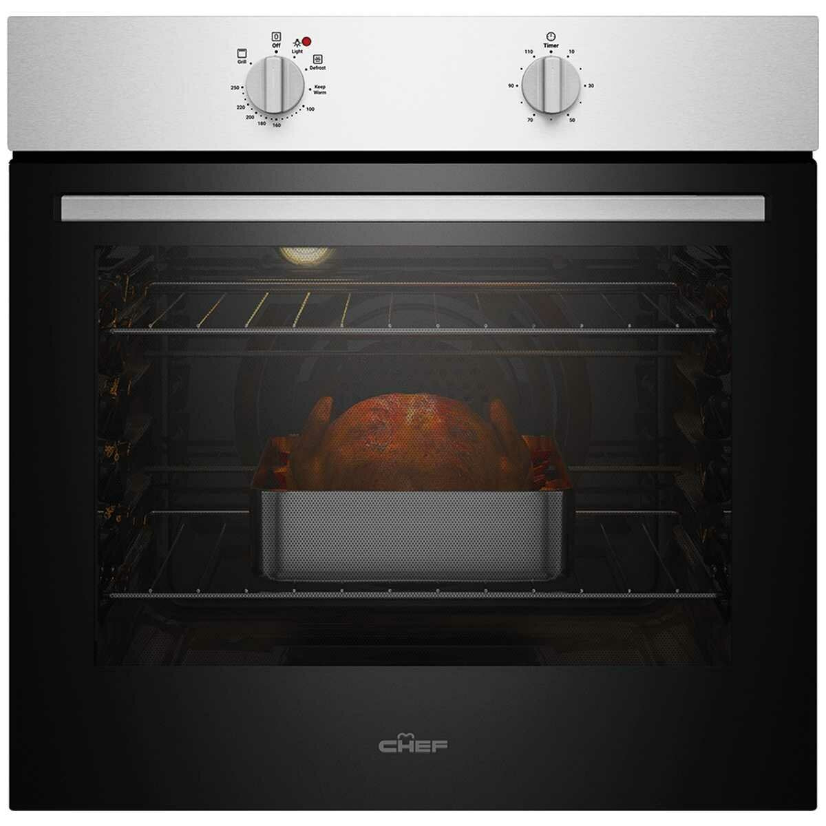 Chef 60cm Multi Function Fan Forced Built-In Oven - 80L, 10A Plug and Play, Stainless Steel - CVE612SB