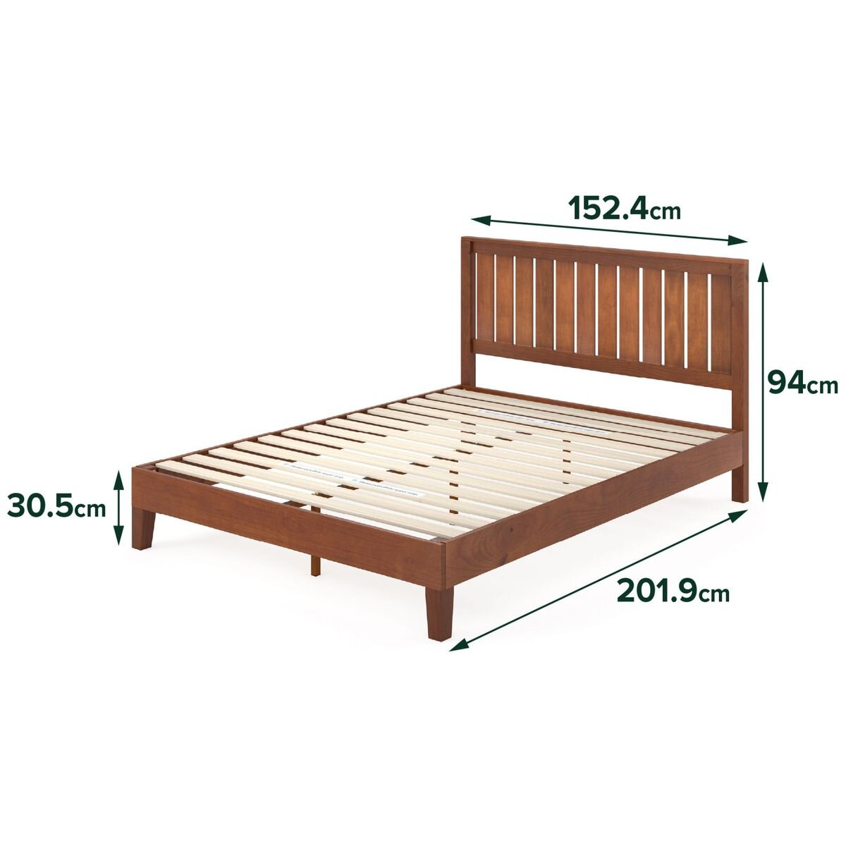 Zinus Queen deluxe solid wood bed frame - dark brown pine, panelled headboard - AU-PWPBBHE-12Q