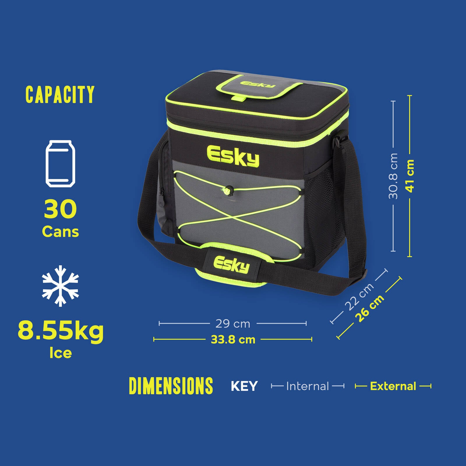 Esky 30 Can Hybrid Soft Cooler, 18.5L Insulated with Removable Ice Brick