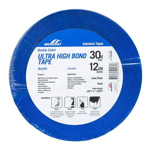 Moroday 12mm x 30m Clear Double Sided Ultra High Bond Acrylic Tape