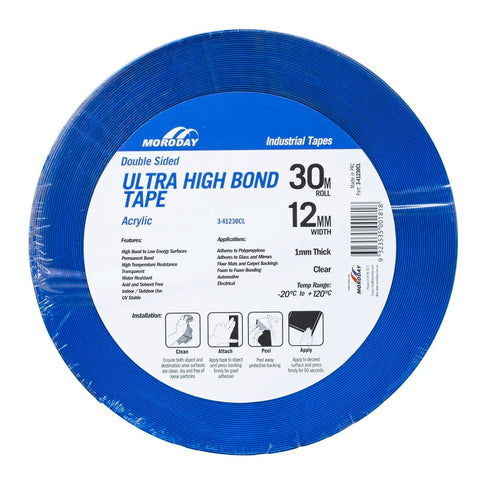 Moroday Double Sided Tape - 12mm x 30m - Acrylic - High Bond - SuperSaverAU - view 1