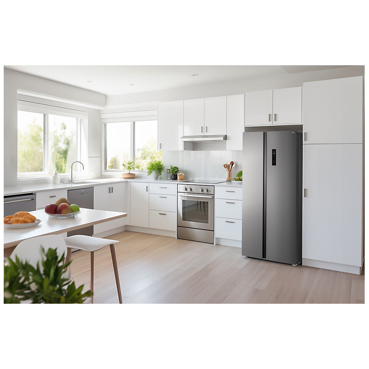TCL 505L Side by Side Fridge Freezer - Grey with Frost Free Cooling and Digital Touch Display - P525SBC