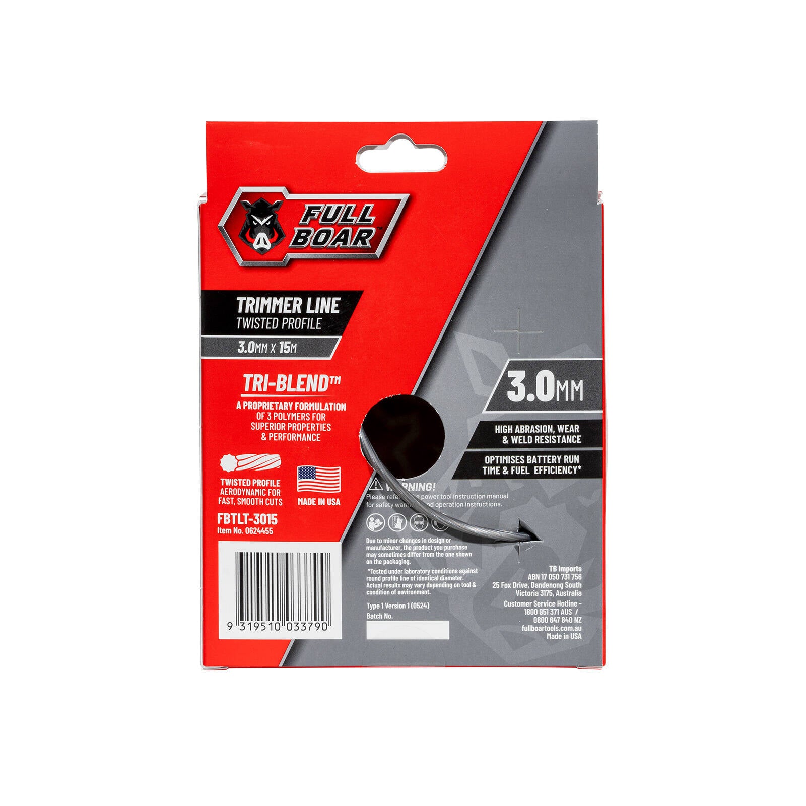 Full Boar 3.0mm x 15m Twisted Profile Trimmer Line - Whipper Snipper Cord
