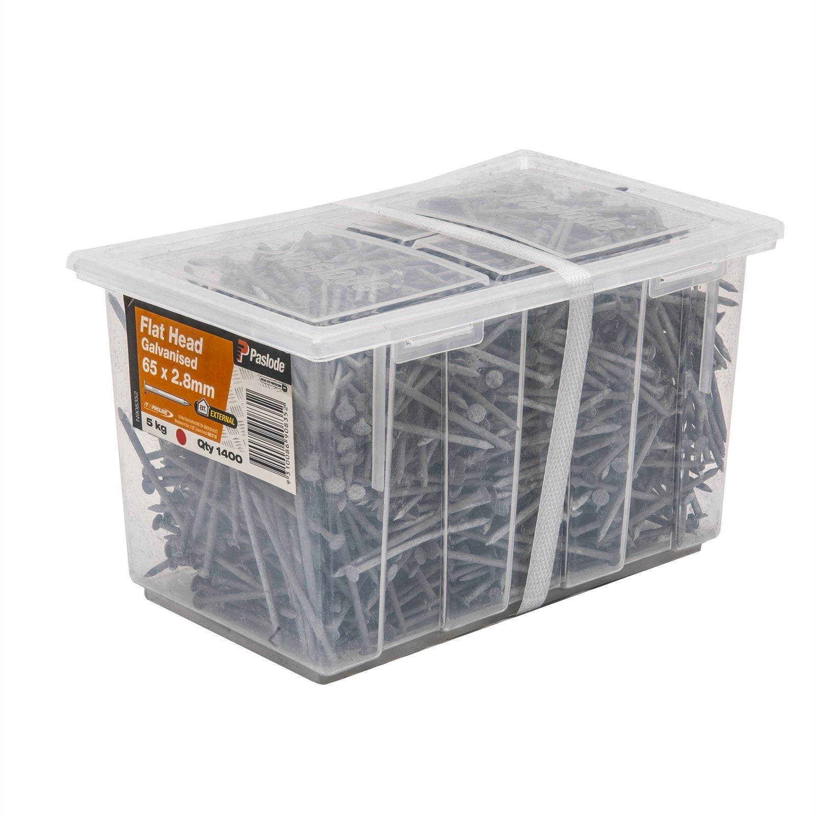 Paslode 65 x 2.8mm Galvanised Flat Head Nails - 1400 Pack, 5kg, Timber Fixing