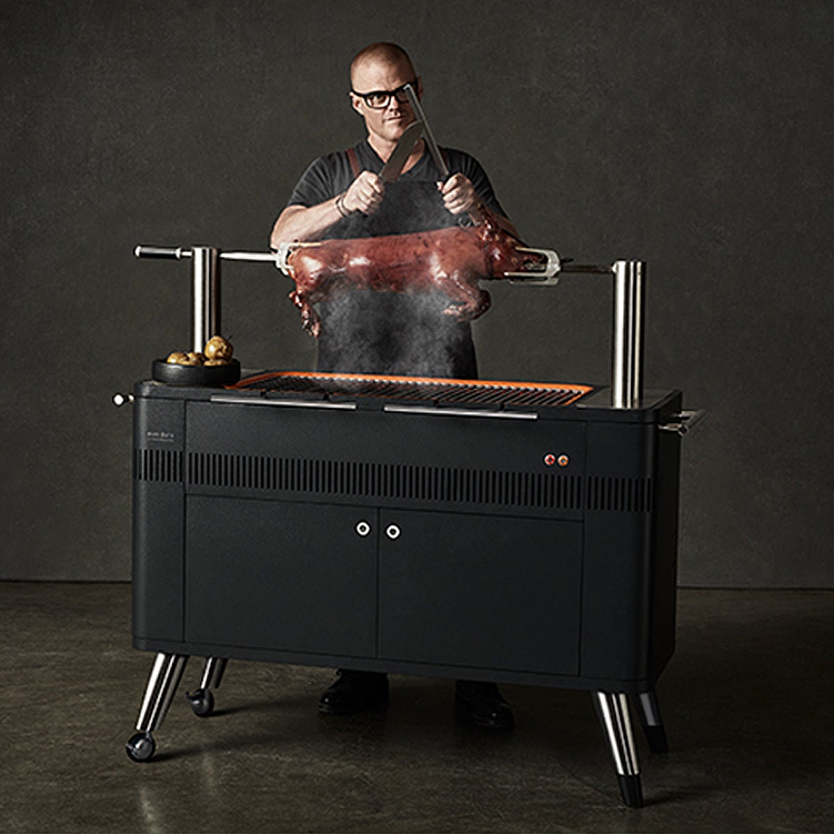 Everdure by Heston Blumenthal Hub Charcoal BBQ - Black, Electric Ignition, Rotisserie - HBCE2B