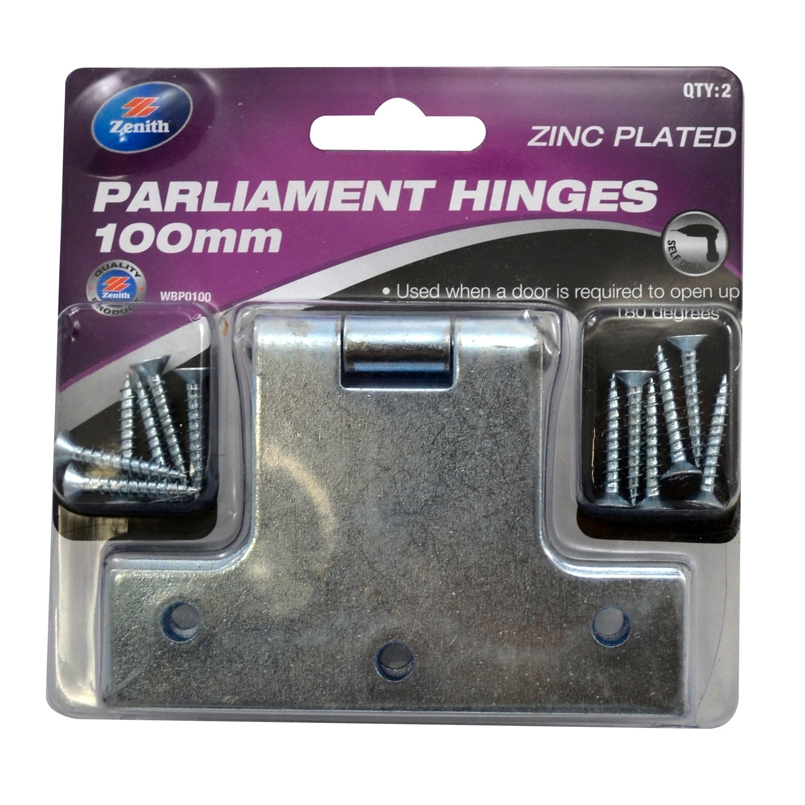 Zenith 100 x 125 x 2mm Zinc Plated Parliament Hinge - 2 Pack