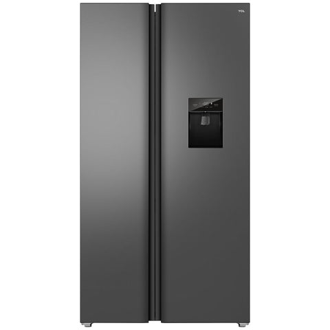 TCL 631L Side by Side Fridge Freezer - Grey with Non-Plumbed Water Dispenser and Twist Ice Maker - TRF630SHG