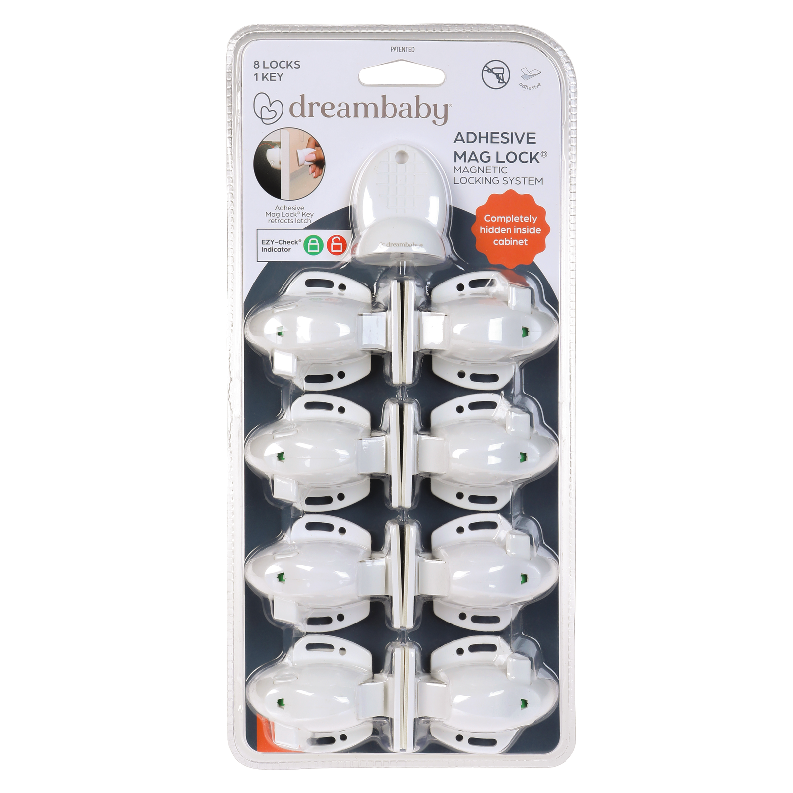 Dreambaby Adhesive Mag Lock 8 Pack Magnetic Child Safety Cupboard Locks