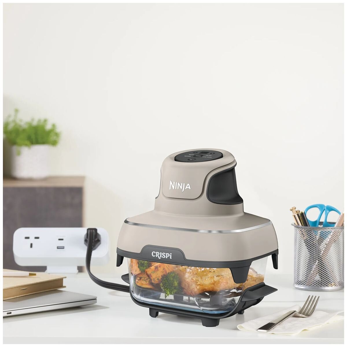 Ninja Crispi 4-in-1 Portable Glass Air Fryer - Stone Grey Finish, Glass Bowl, Compact Size - FN101ST