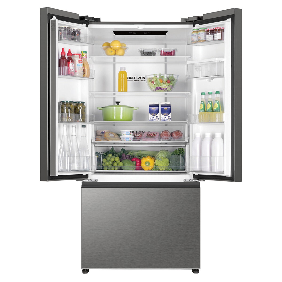 Haier 509L French Door Fridge - Satina Silver - Non-Plumbed Water Dispenser - 5 Star Energy - HRF510FHS