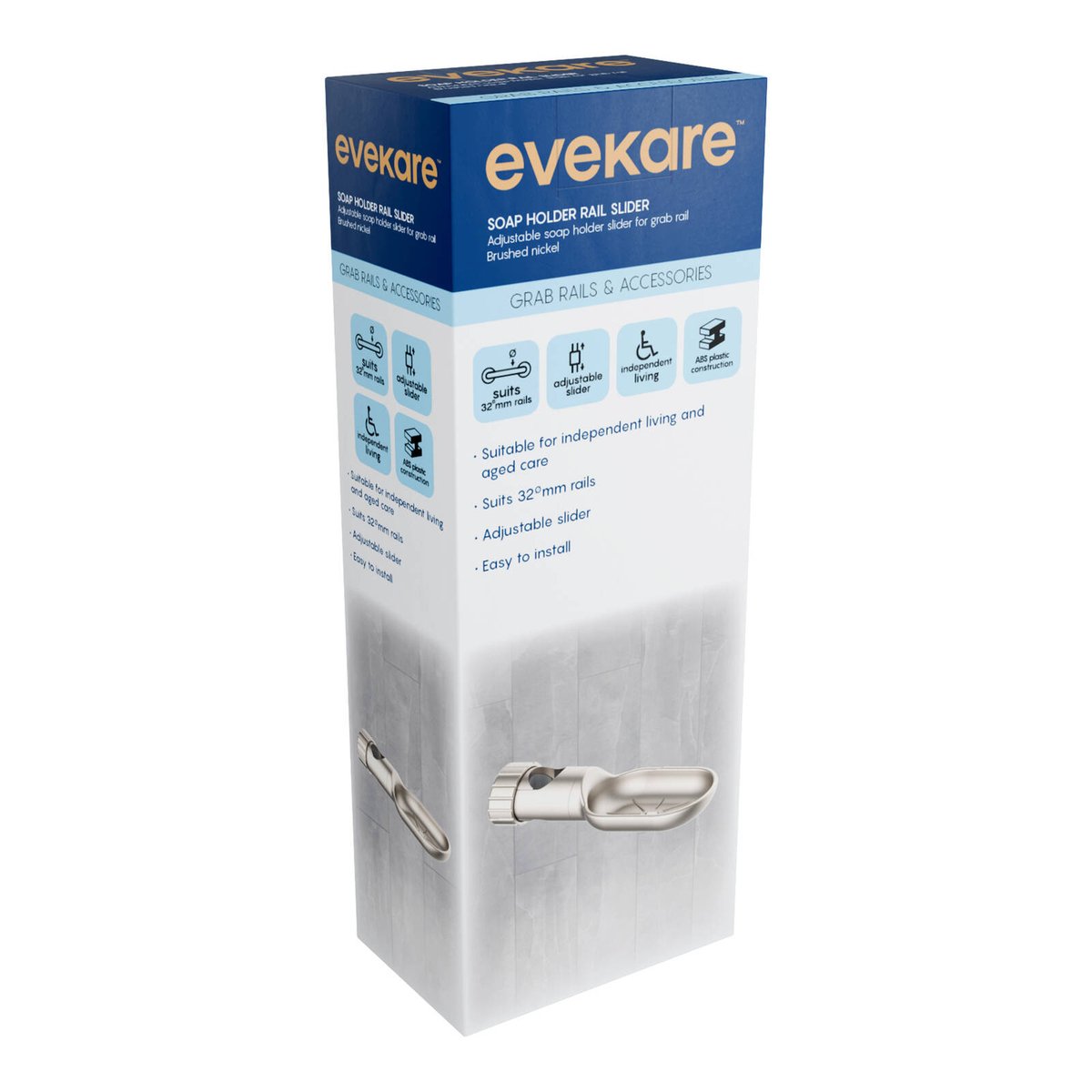 Evekare 32mm Brushed Nickel ABS Soap Holder for Grab Rails