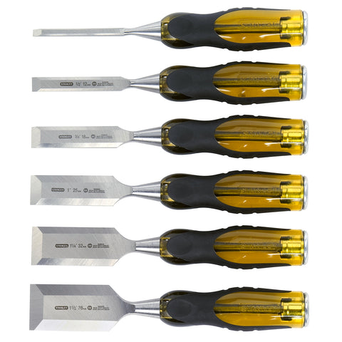 Stanley FatMax 6 Piece Thru Tang Butt Chisel Set, Heat Treated Chrome Steel with Cap